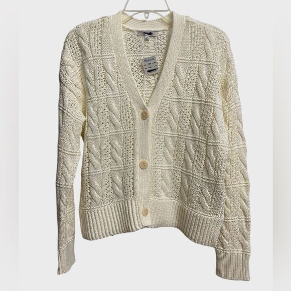 NWT Madewell Open Cable-Stitch Cardigan Sweater Women's Size M Bright Ivory - Picture 3 of 16
